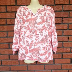 Emily Daniels Top Women M (Fits S - XS) Linen Blend 3/4 Sleeve Floral Tropical